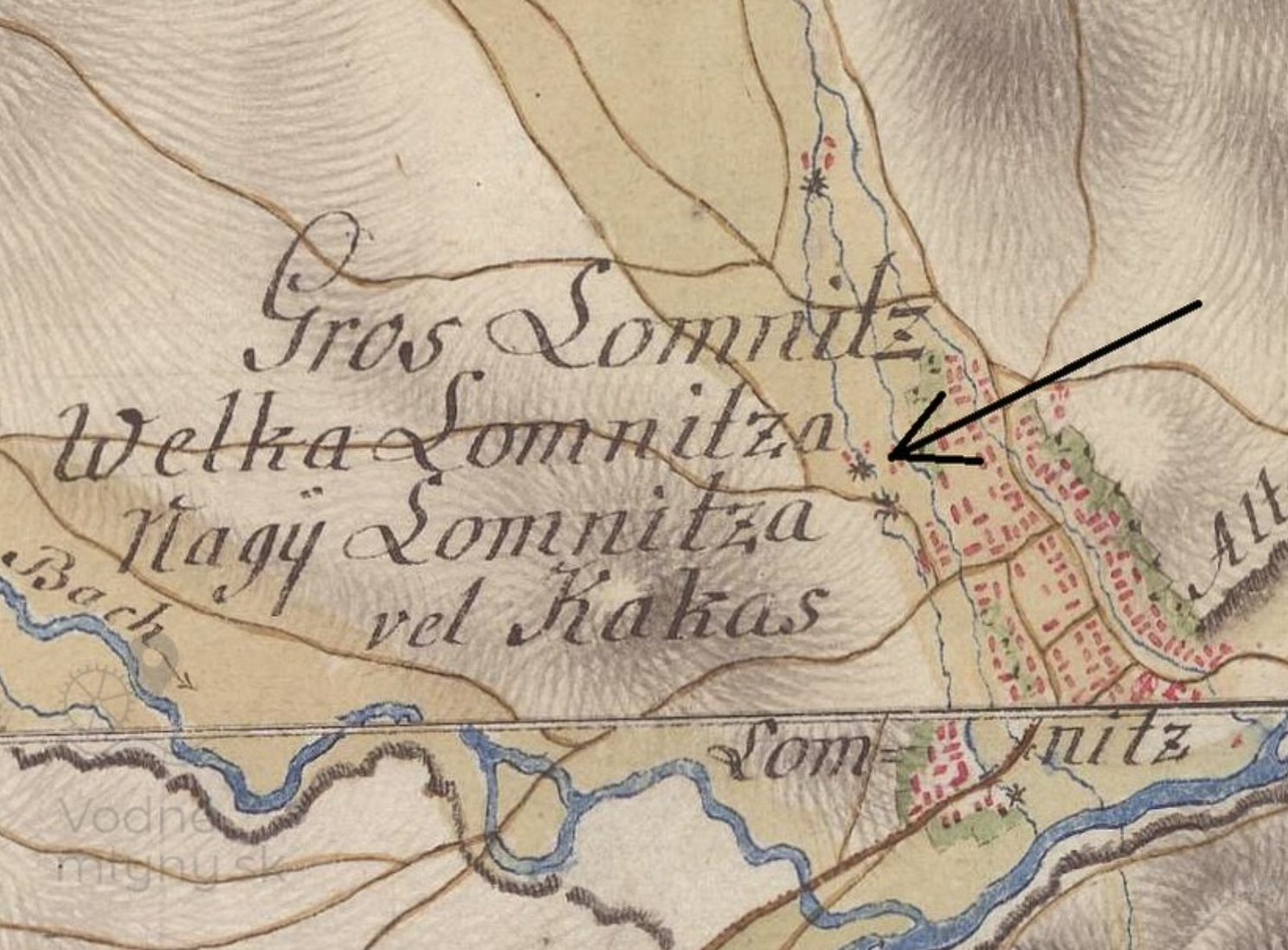 Mlyn na mape z roku 1769